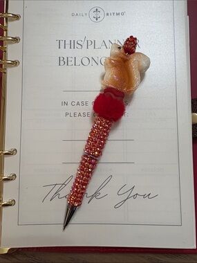 Red Crystal Embellished Squirrel Top Pen